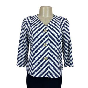 Talbots Women’s White and Blue Chevron Jacket Blazer Sz 4p - NWT